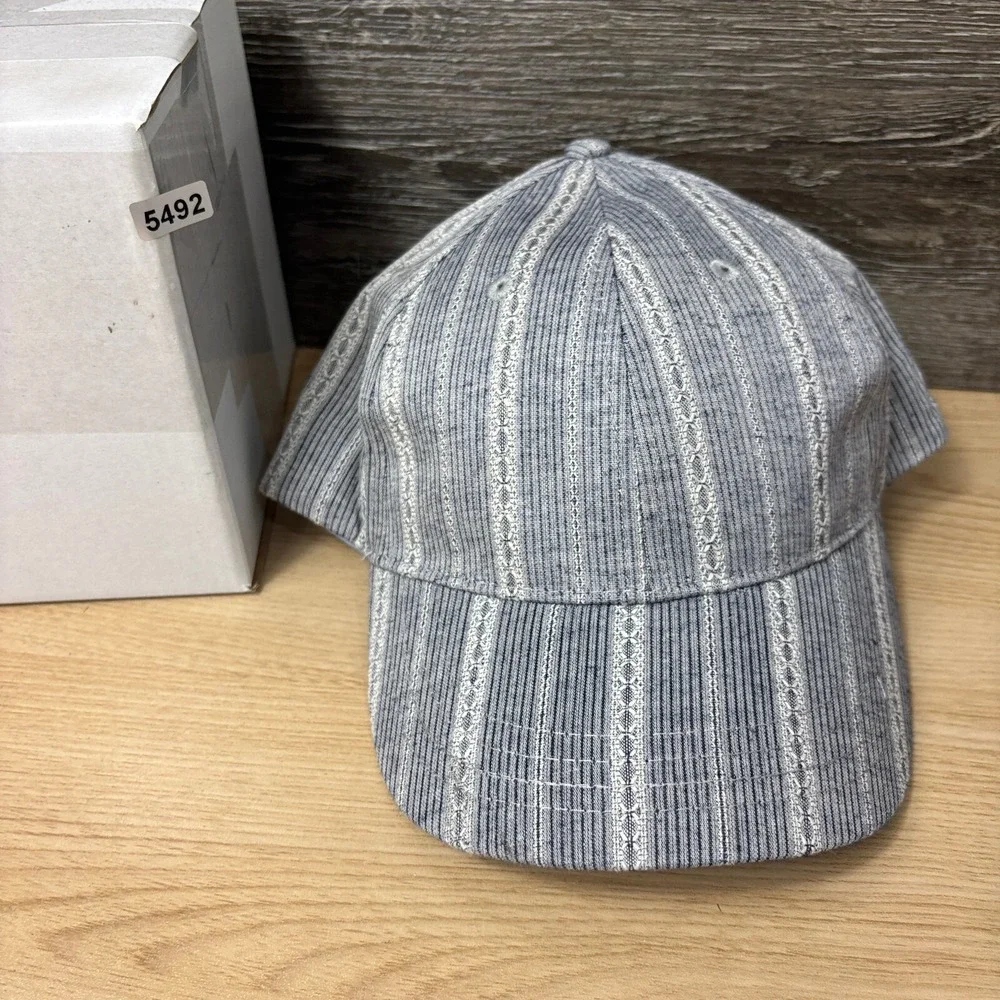 Charming Charlie Hat Cap Strap Back Womens‎ Gray Blue Striped Pattern Adjustable
